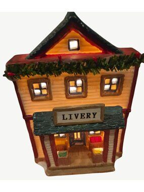 Vintage Porcelain Winter Valley Christmas Village Livery Light-Up 1990s Collecti